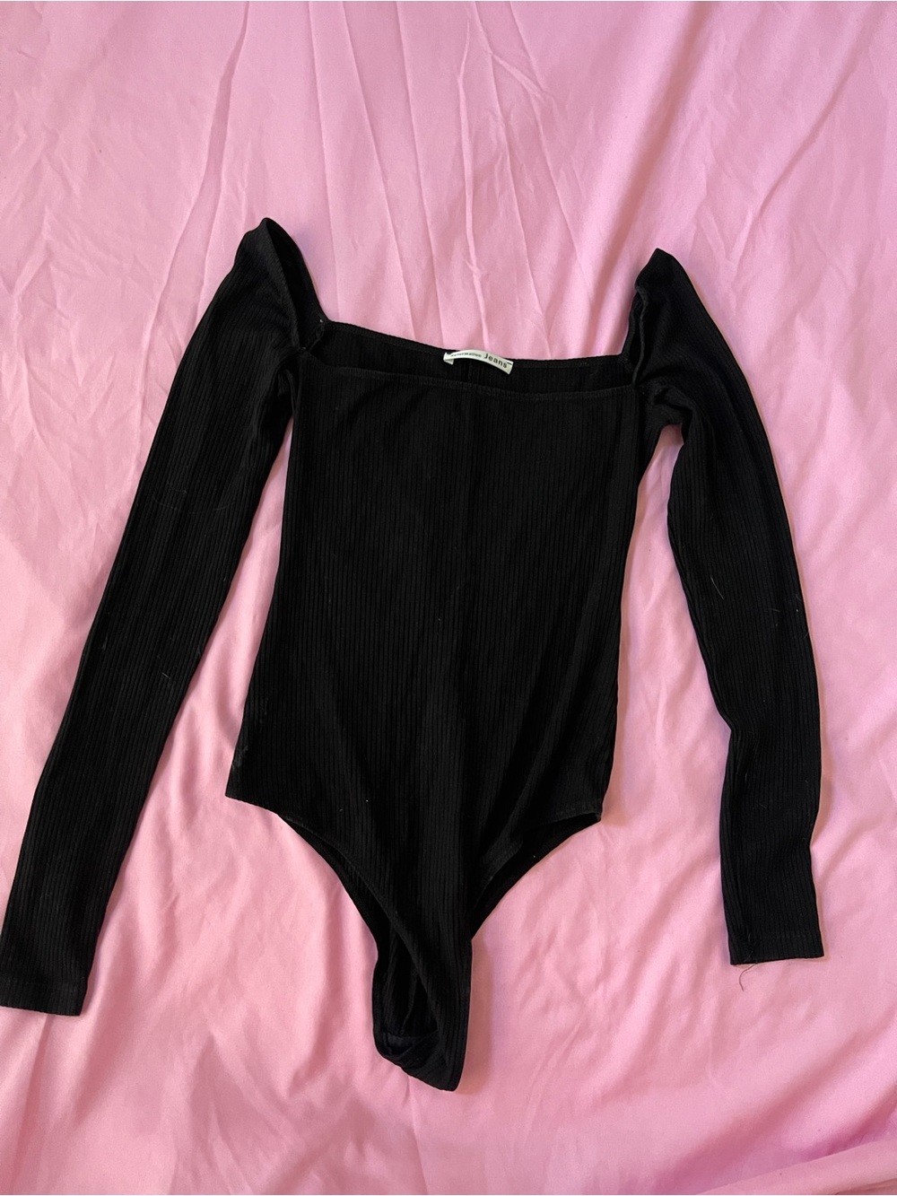 Reformation Black Ribbed Long-Sleeve One-Piece Bodysuit